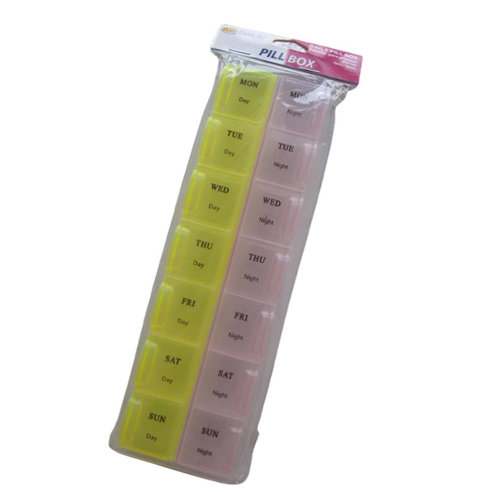 Day and night Pill Organizer Cases yellow and pink monday to sunday organizer